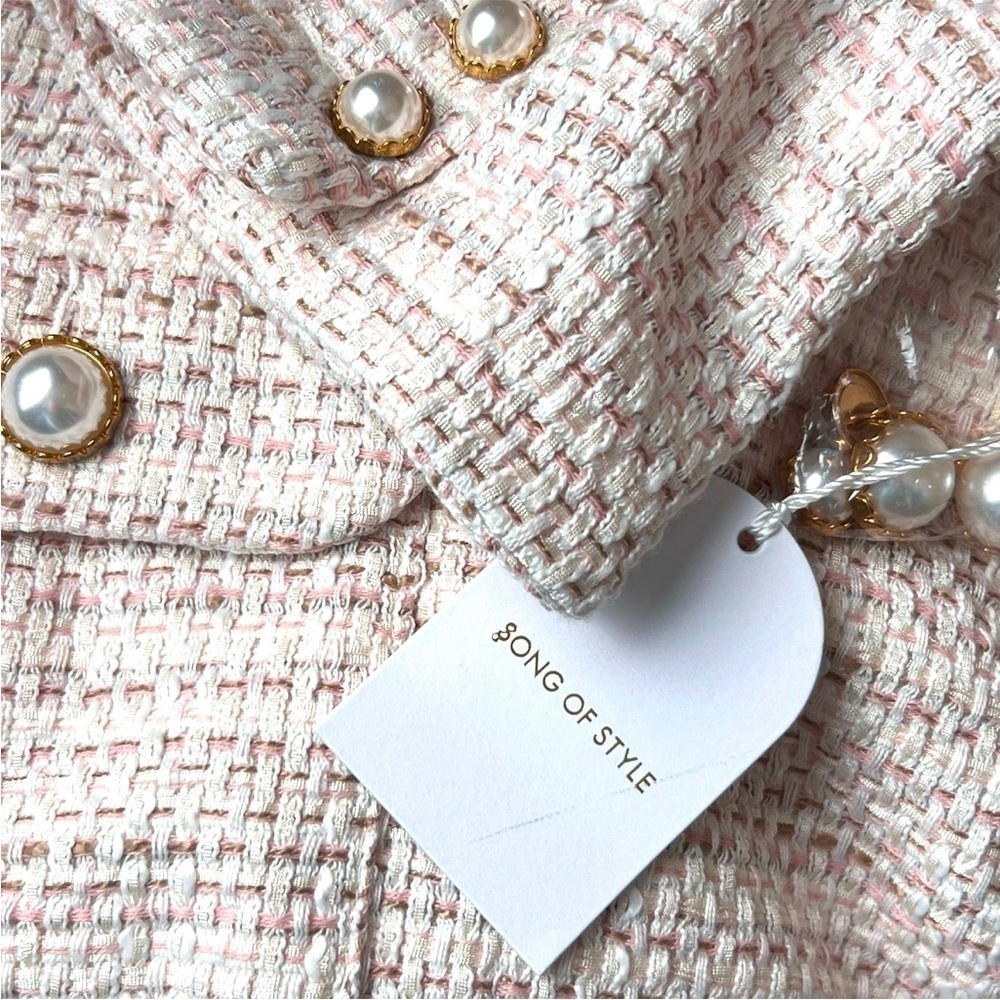 NWT REVOLVE X SONG OF STYLE Pastel Tweed Pearl Button Structured Crop Blazer XXL - Picture 7 of 9